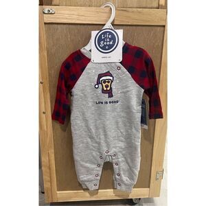 Life Is Good Puppy Romper With Ruffle Butt Girls Size 0/3 Month Romper & Hat Set